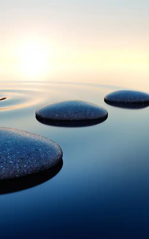A trail of stones in serene water