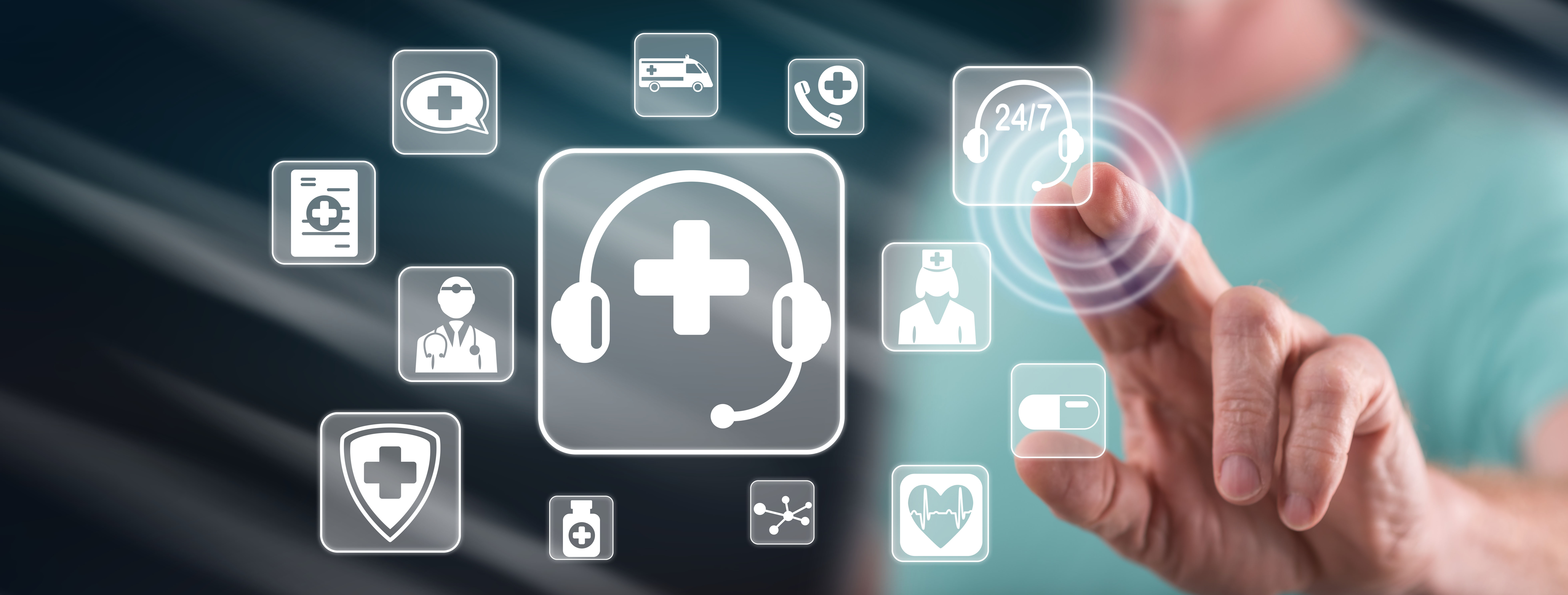 Emergency Service icons including nurse, heart rate, doctor, and ambulance