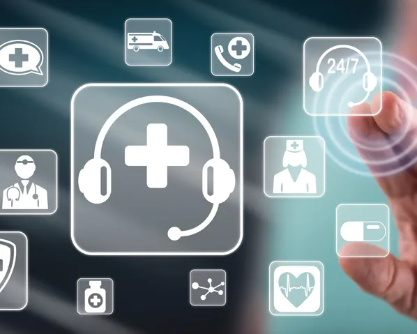 Emergency Service icons including nurse, heart rate, doctor, and ambulance